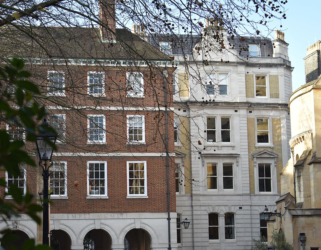Close up of building architecture outside the Chambers.