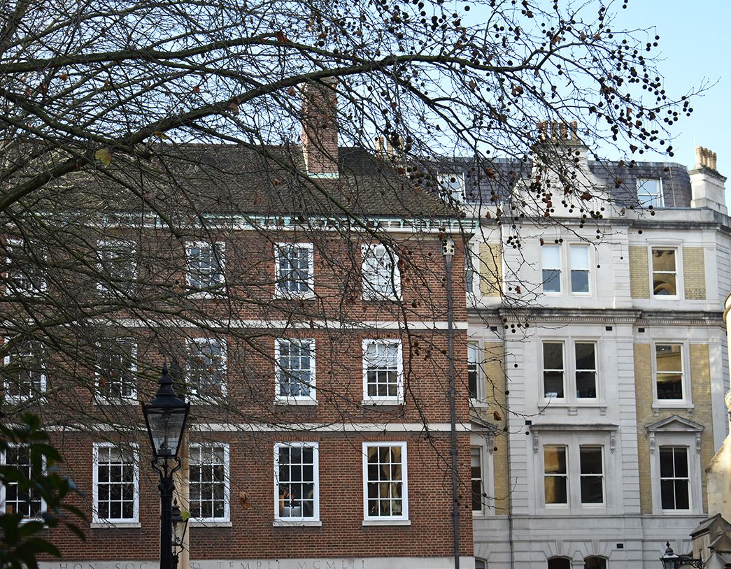 Close up of building architecture outside the Chambers.