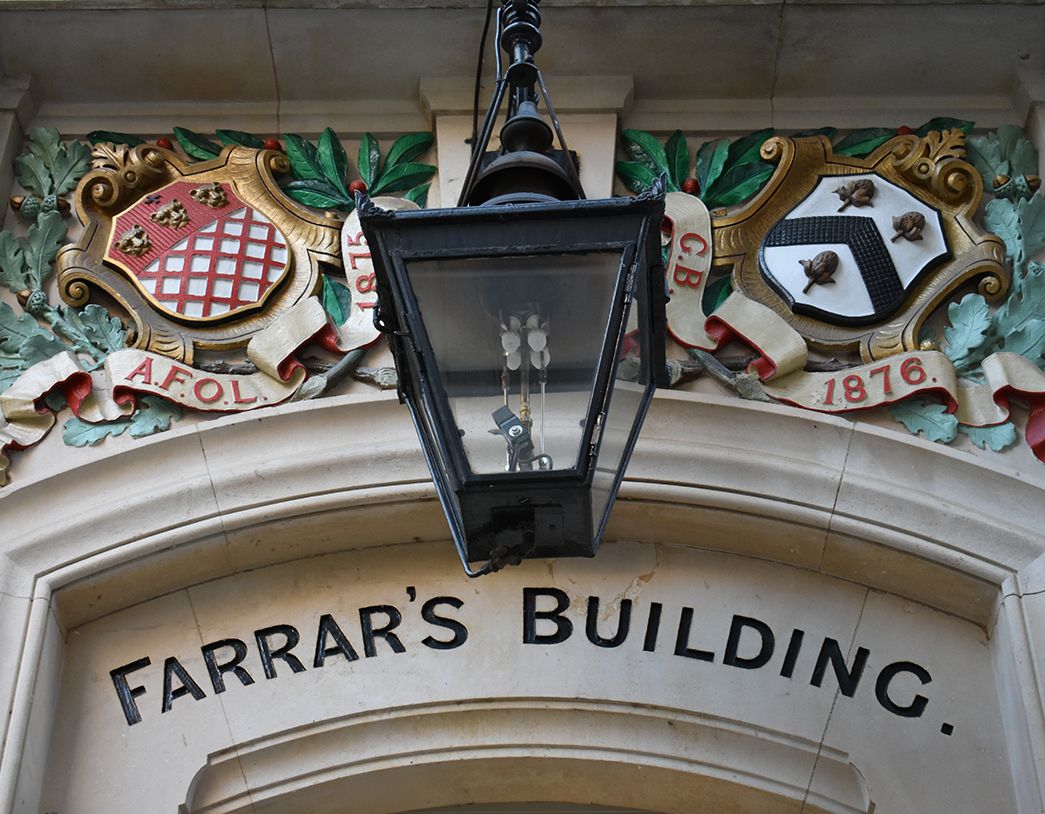 Close up of building architecture outside the Chambers.