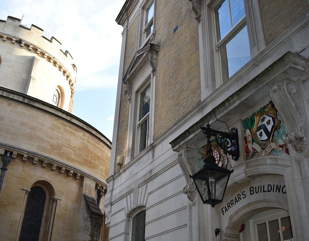 Close up of building architecture outside the Chambers.