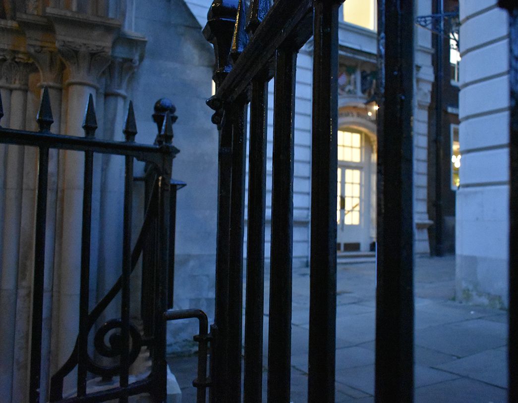 Close up of building architecture outside the Chambers.
