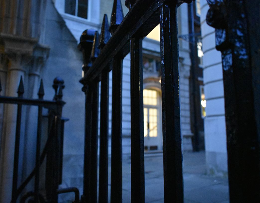 Close up of building architecture outside the Chambers.