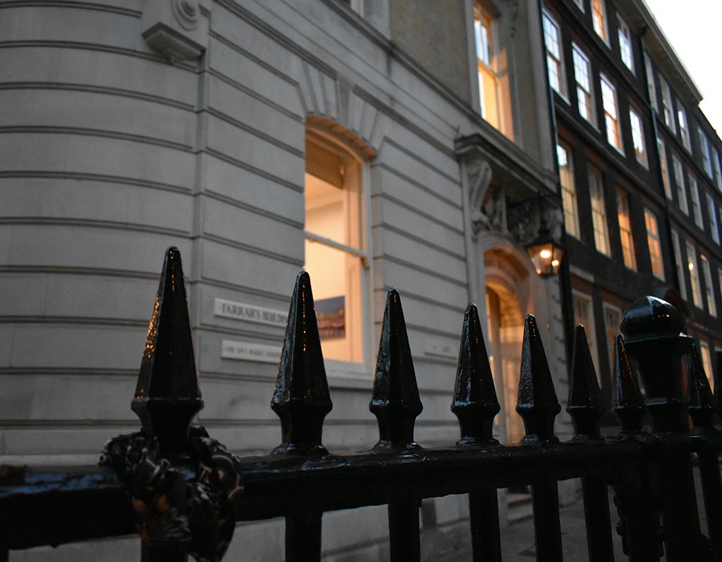 Close up of building architecture outside the Chambers.